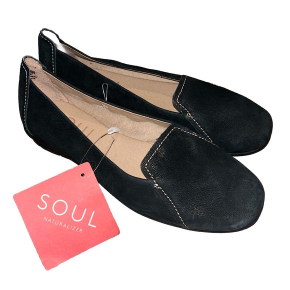 Naturalizer Shoes - Size 6 SOUL Naturalizer Lauryn Black Leather Nubuck Casual Leather Loafers‎
